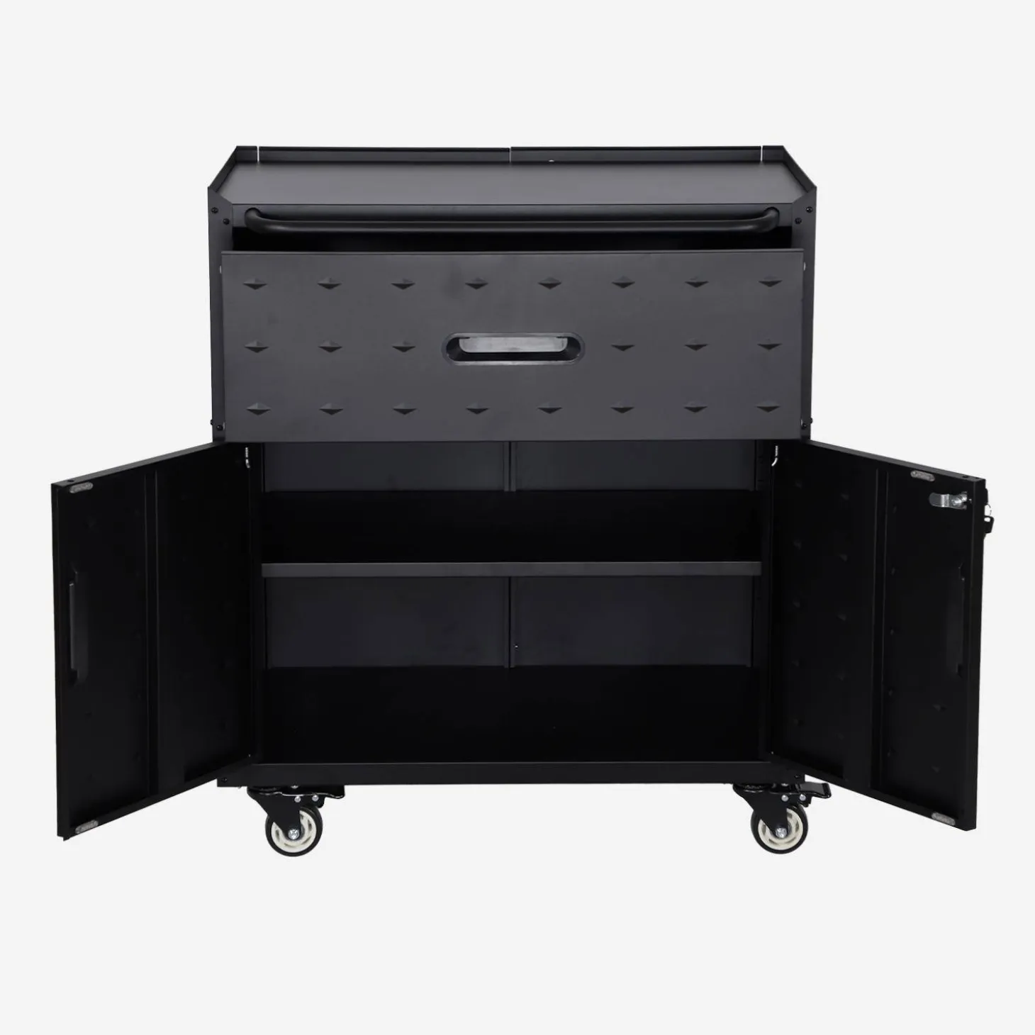 Low storage cabinet for garages with 1 drawer and 2 doors