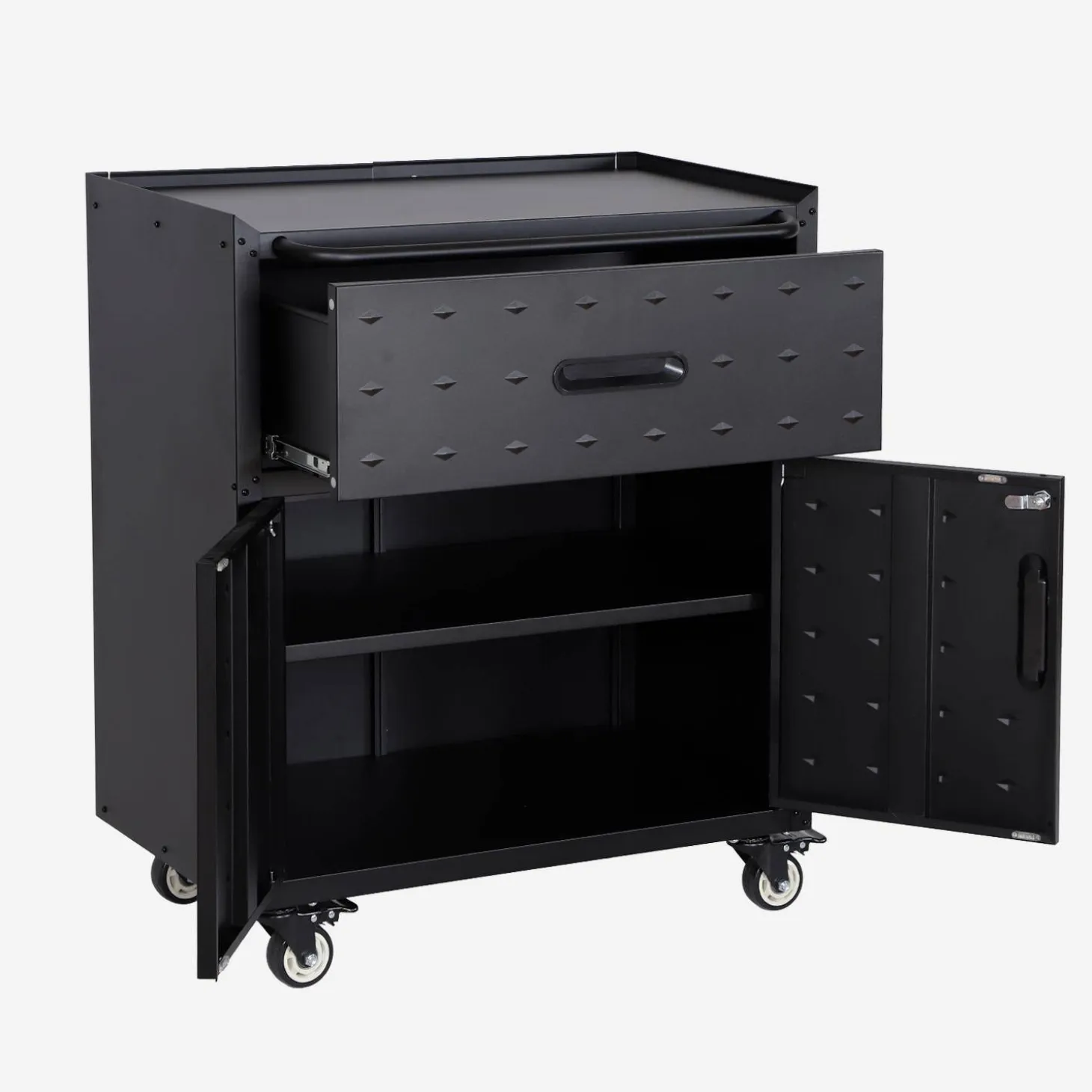 Low storage cabinet for garages with 1 drawer and 2 doors