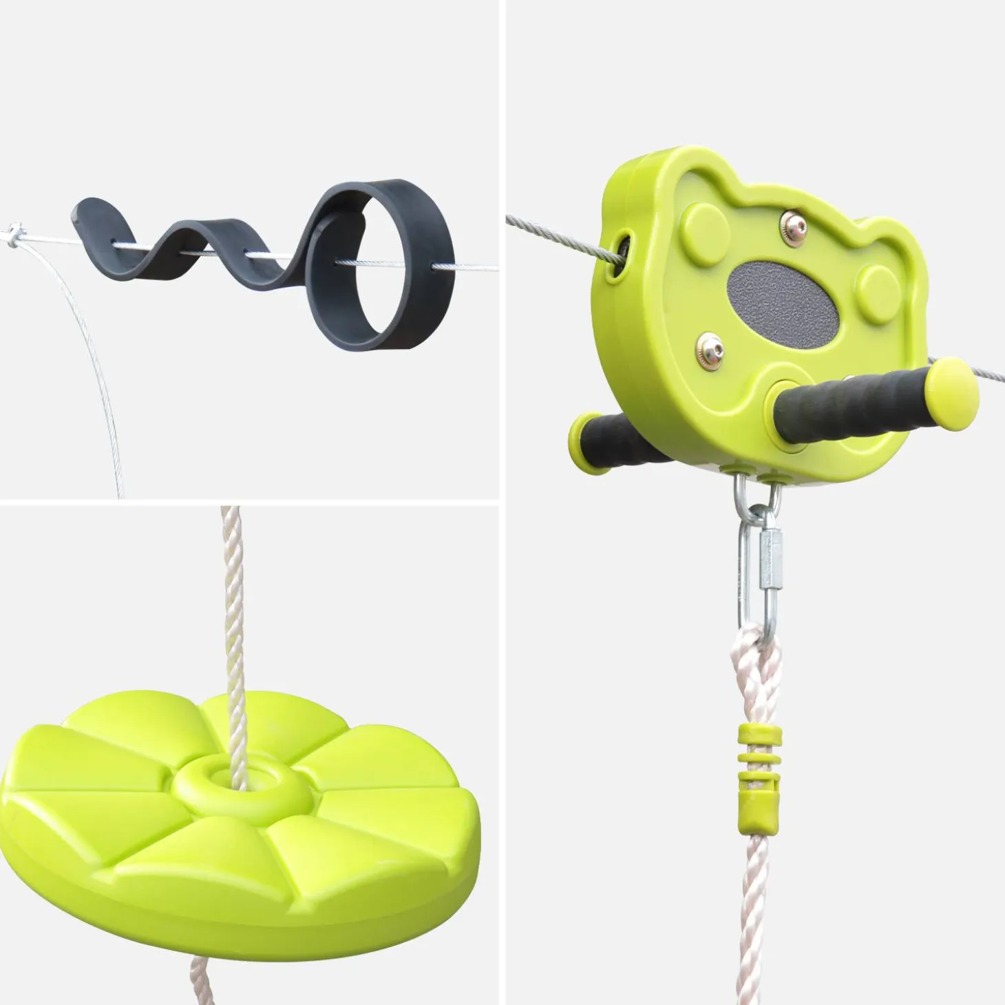 30m children's zip line with disc swing