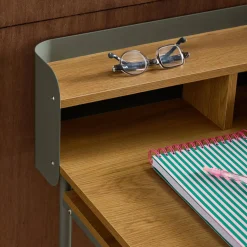 Metal desk with wood decor 3 niches