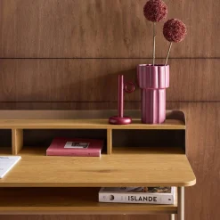 Metal desk with wood decor 3 niches