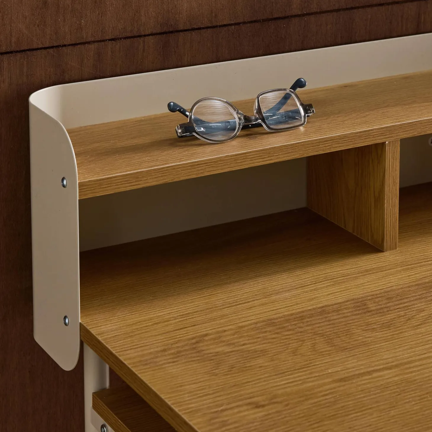 Metal desk with wood decor 3 niches