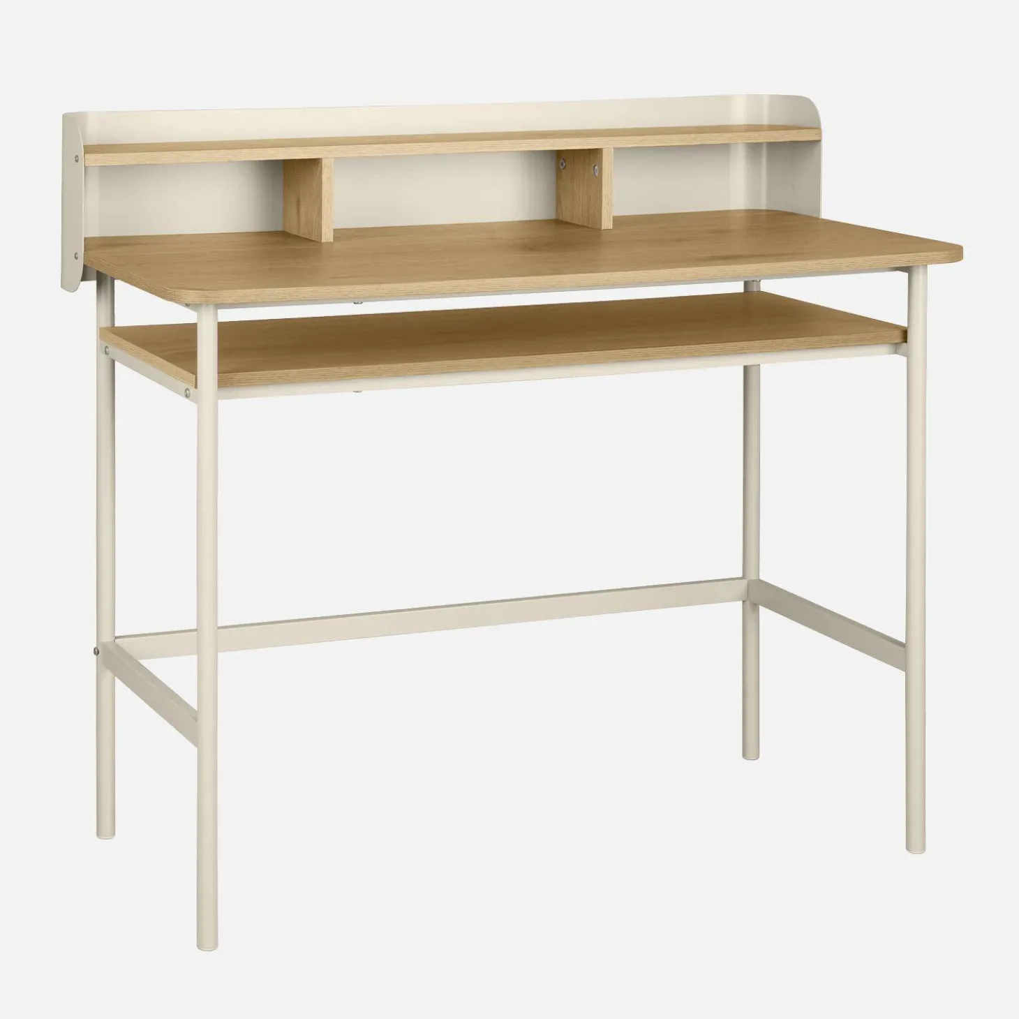 Metal desk with wood decor 3 niches