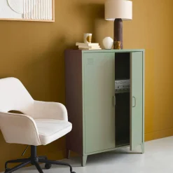 Metal sideboard cabinet with 2 storage compartments, industrial-style