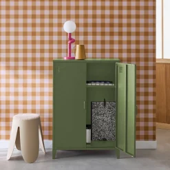 Metal sideboard cabinet with 2 storage compartments, industrial-style