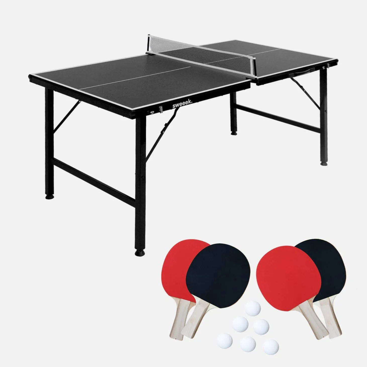 Mini folding indoor table tennis table with 4 bats and 6 balls