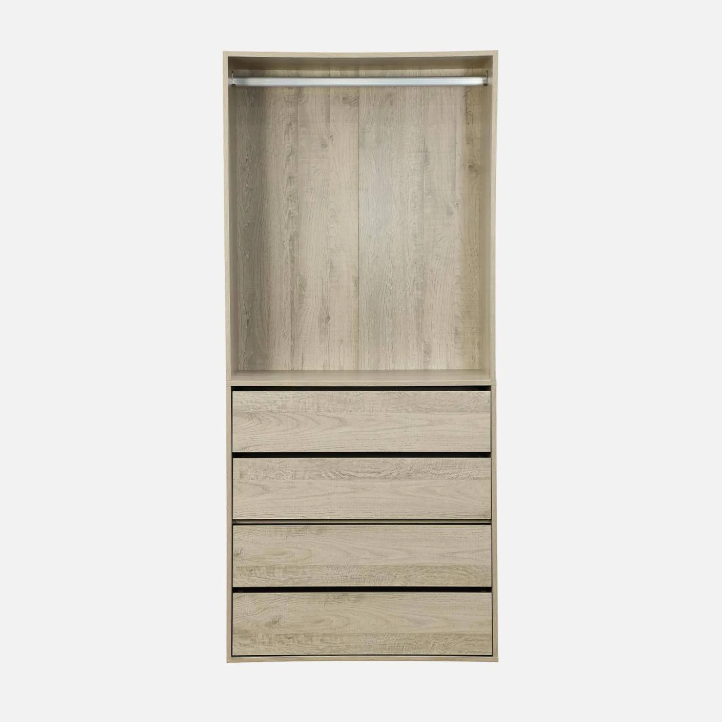Modular open wardrobe drawer and rail unit