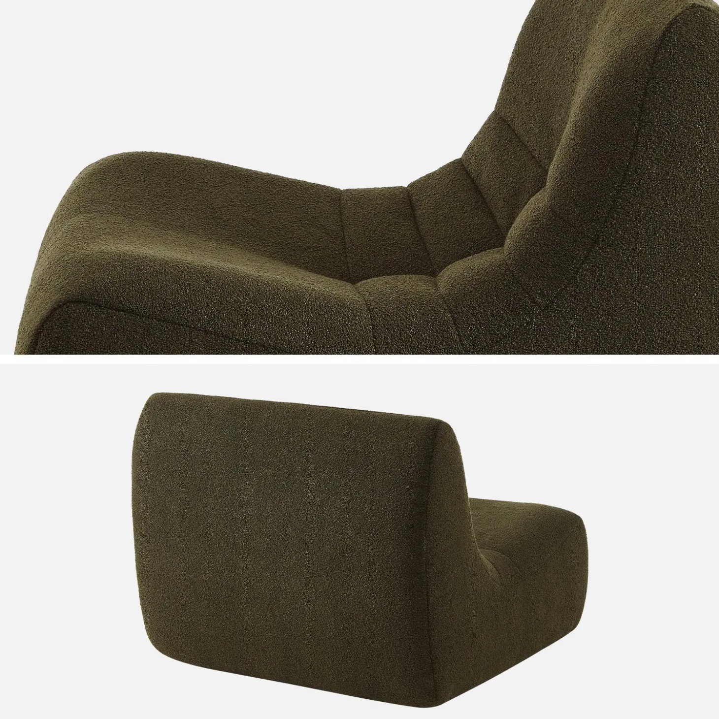 Modular scandinavian armchair in textured boucle fabric