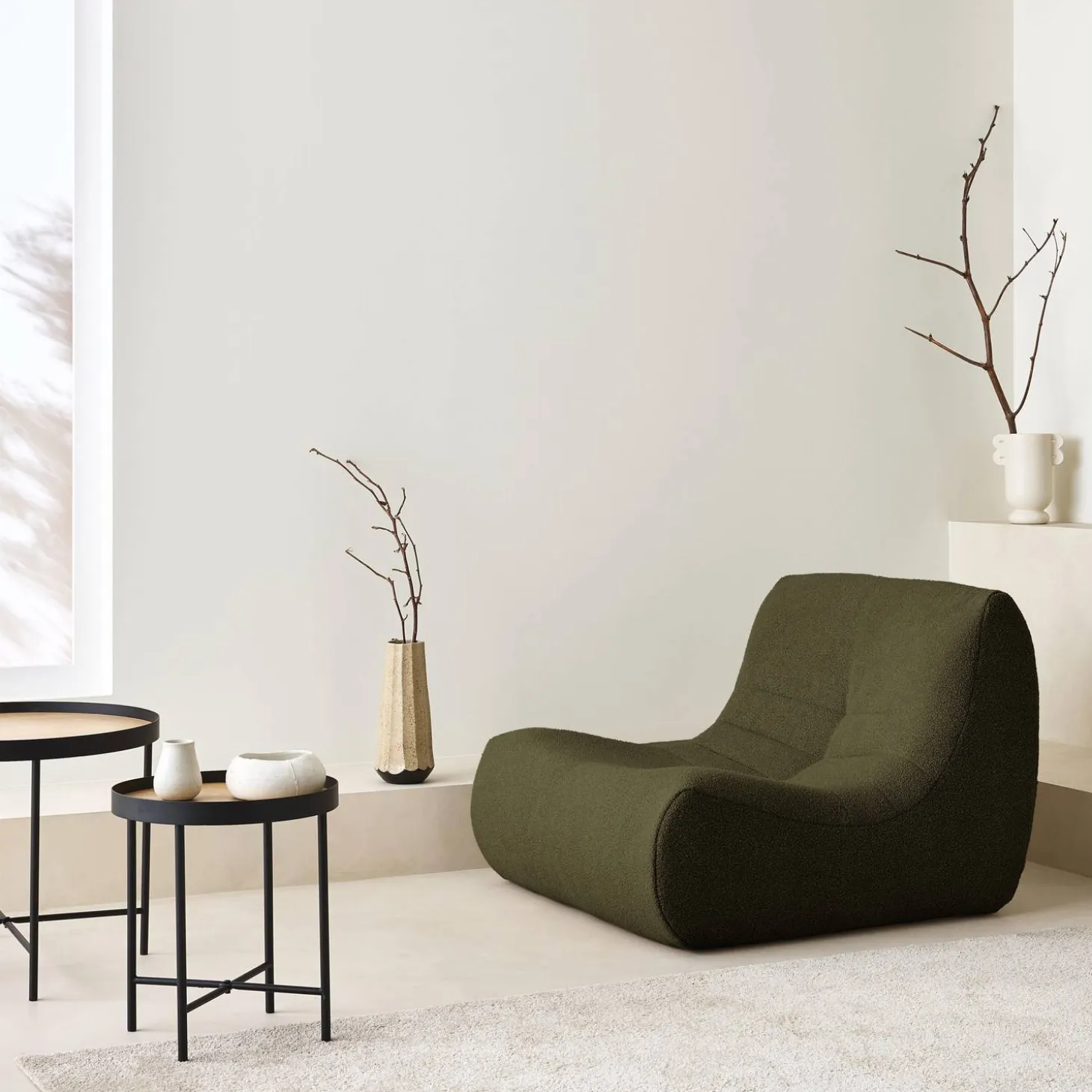 Modular scandinavian armchair in textured boucle fabric