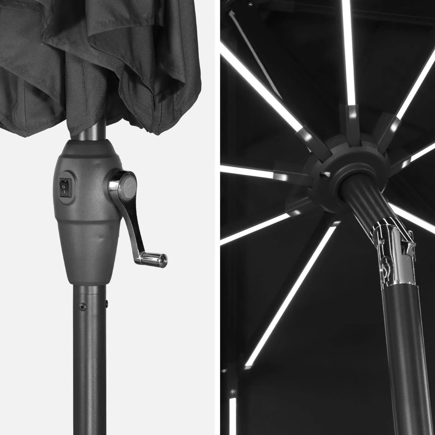 2.7m round centre pole parasol with integrated LED lights