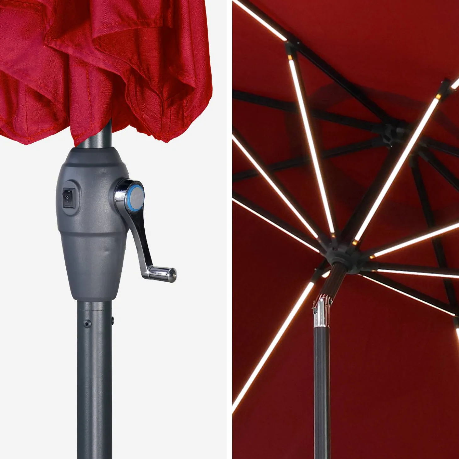 2.7m round centre pole parasol with integrated LED lights