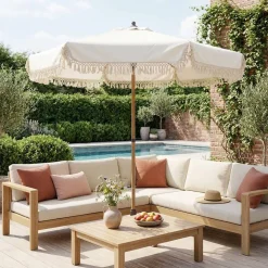 2m straight fringed steel parasol
