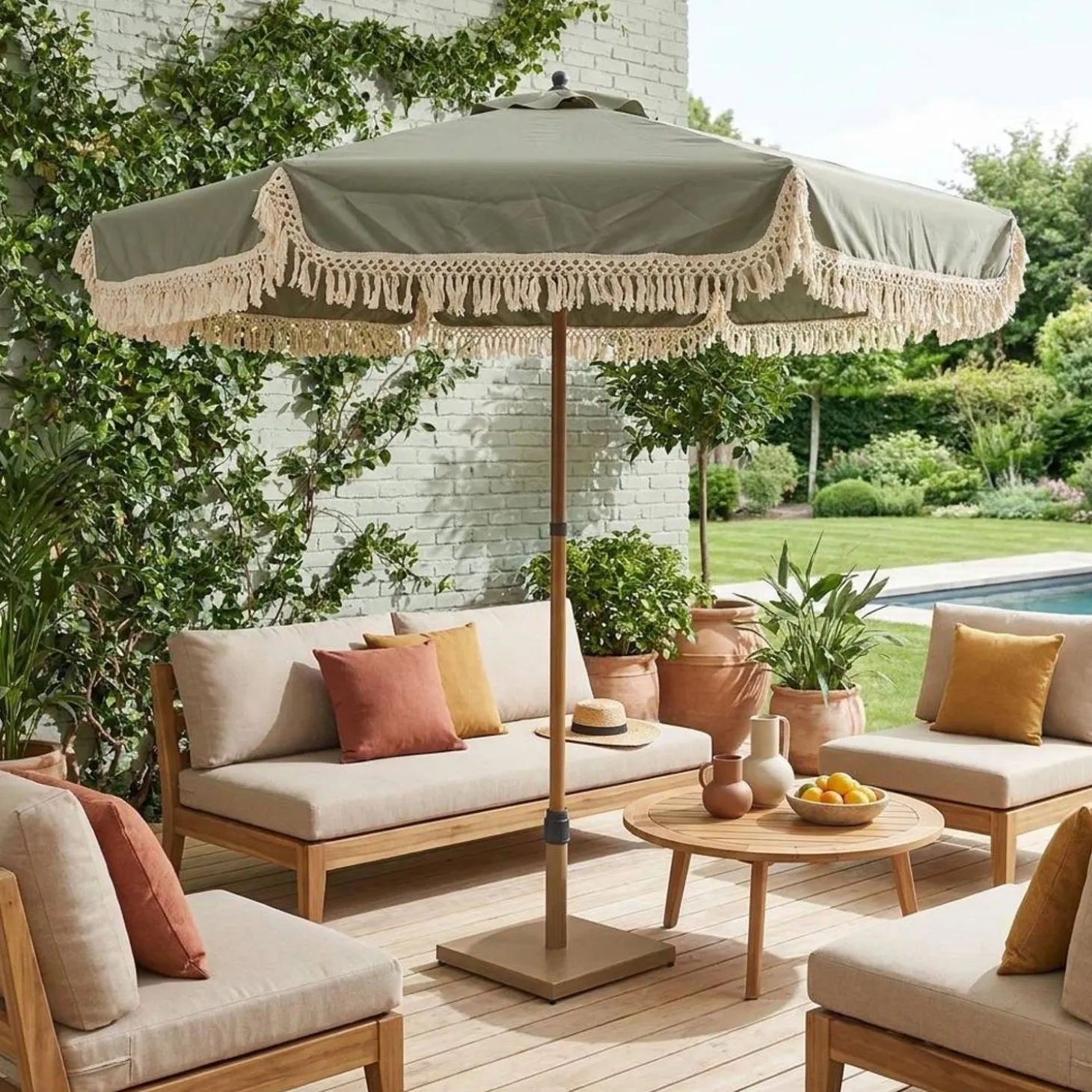 2m straight fringed steel parasol