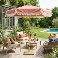 2m straight fringed steel parasol
