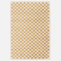 Mustard yellow and cream interior checkerboard rug