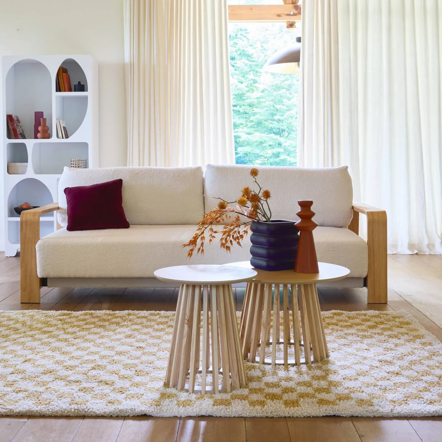 Mustard yellow and cream interior checkerboard rug