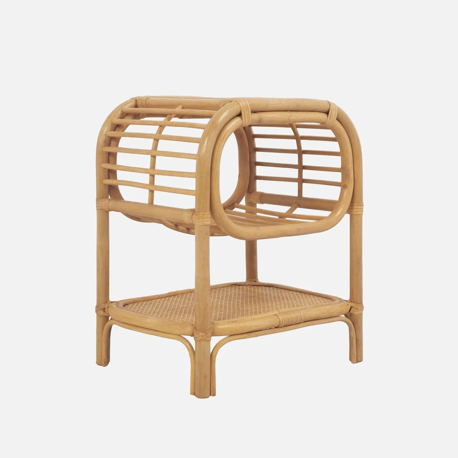 Natural curved rattan bedside table 1 shelf 1 cubby