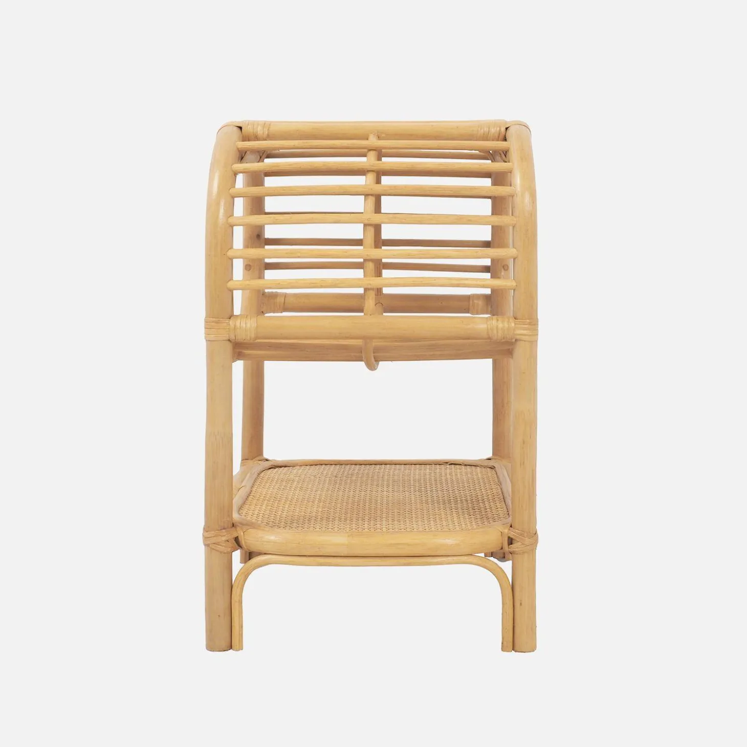 Natural curved rattan bedside table 1 shelf 1 cubby