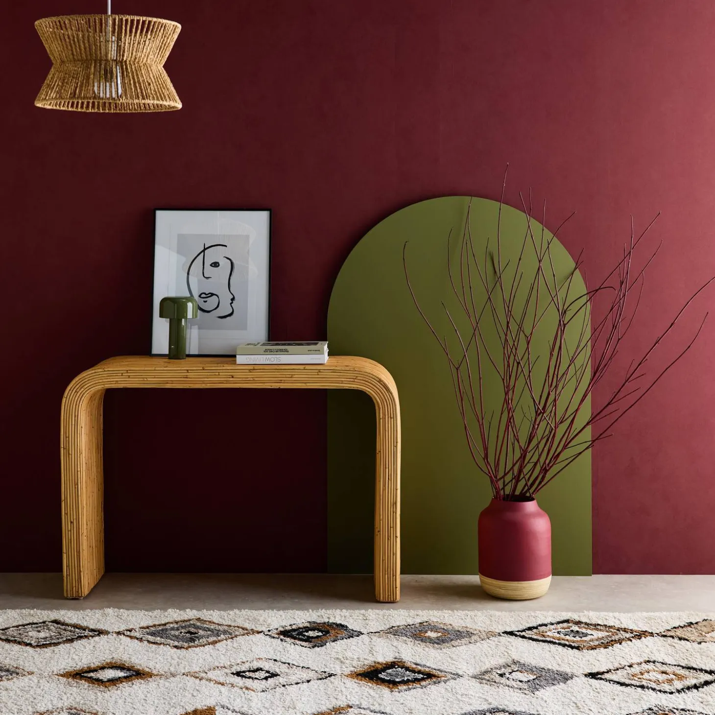 Natural rattan console, 110cm