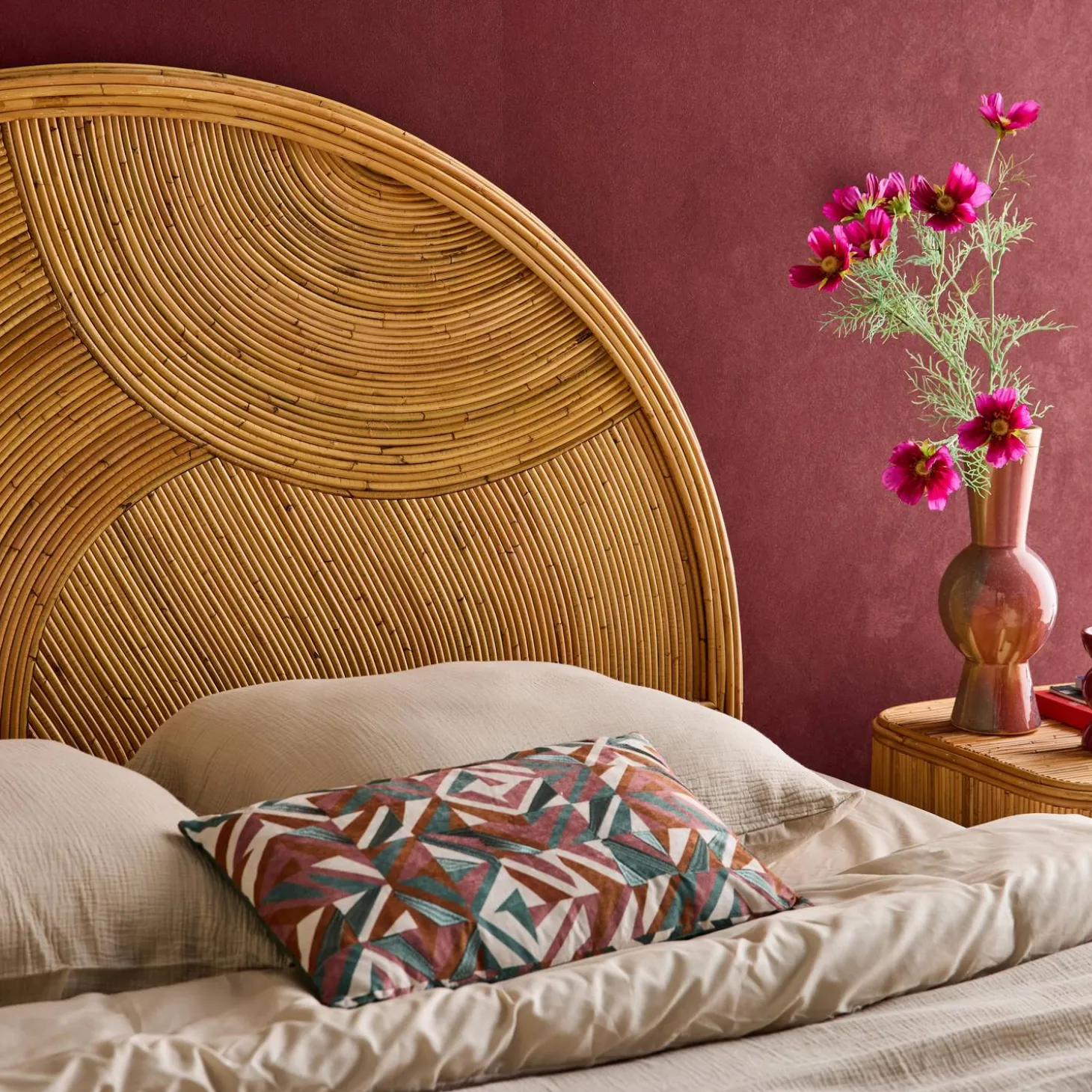 Natural rattan headboard