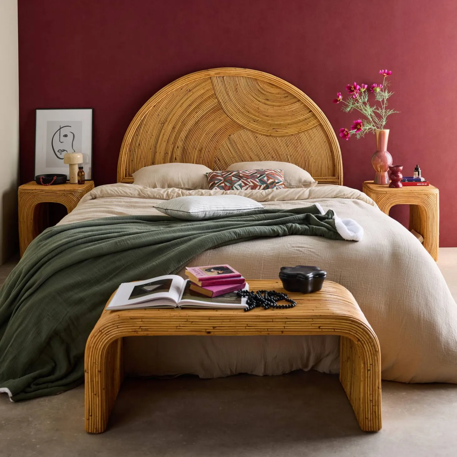 Natural rattan headboard