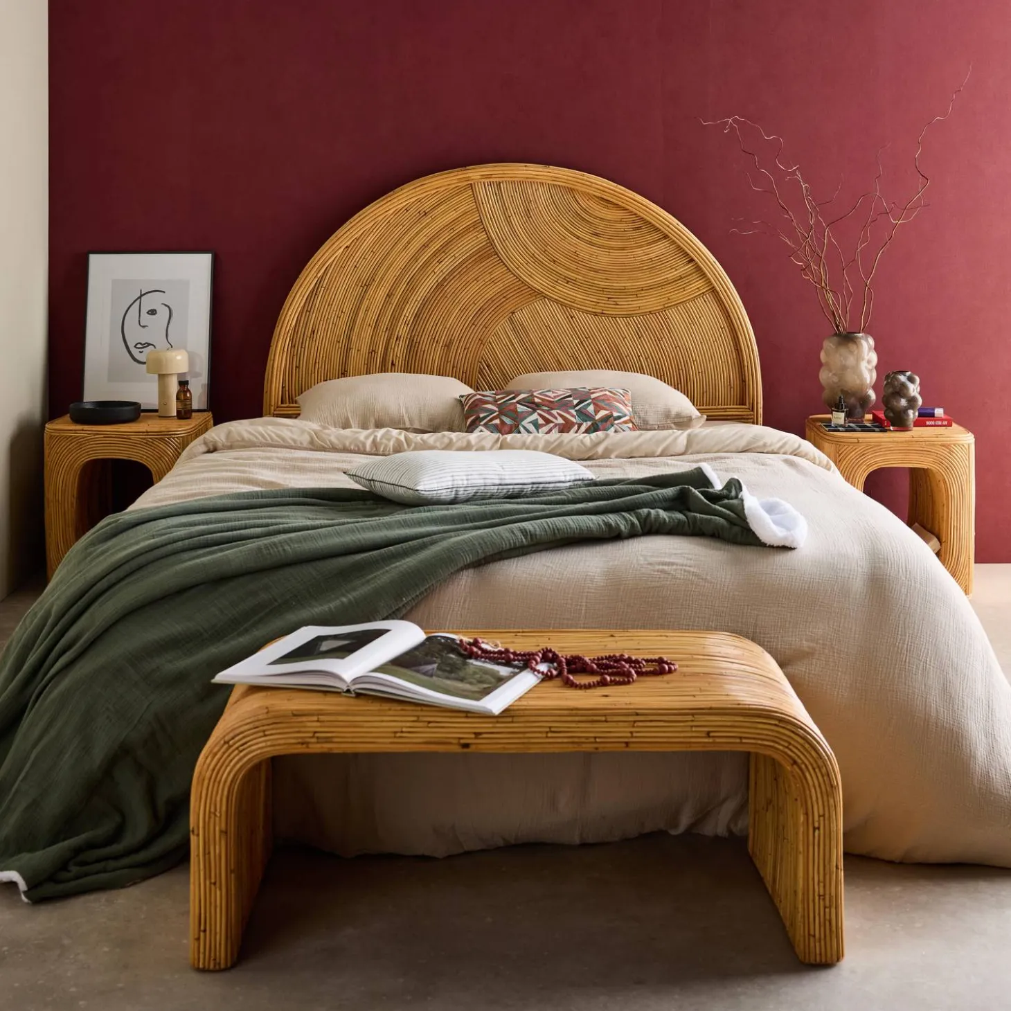 Natural rattan headboard