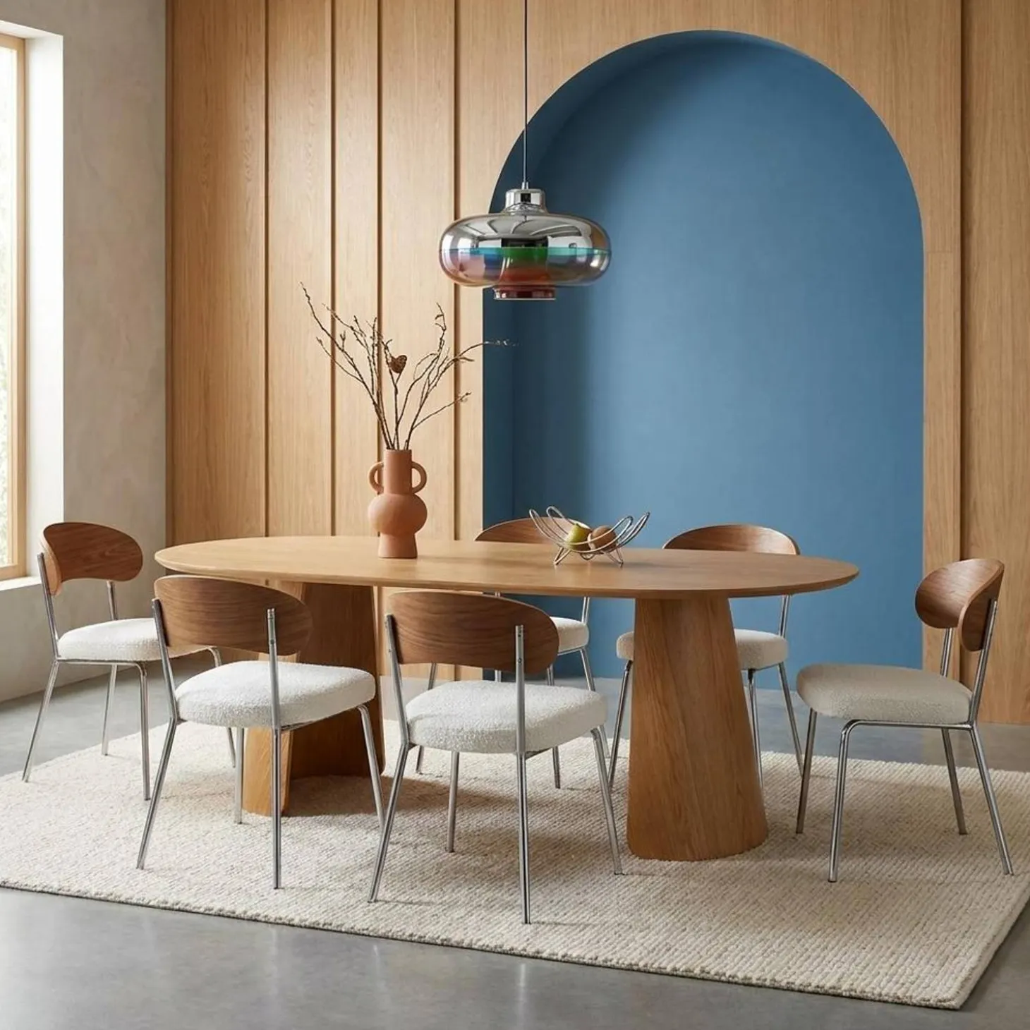 Oblong dining table for 8 people wood decor