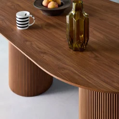 Oblong dining table with carved wood effect, seats 4-6, 180cm