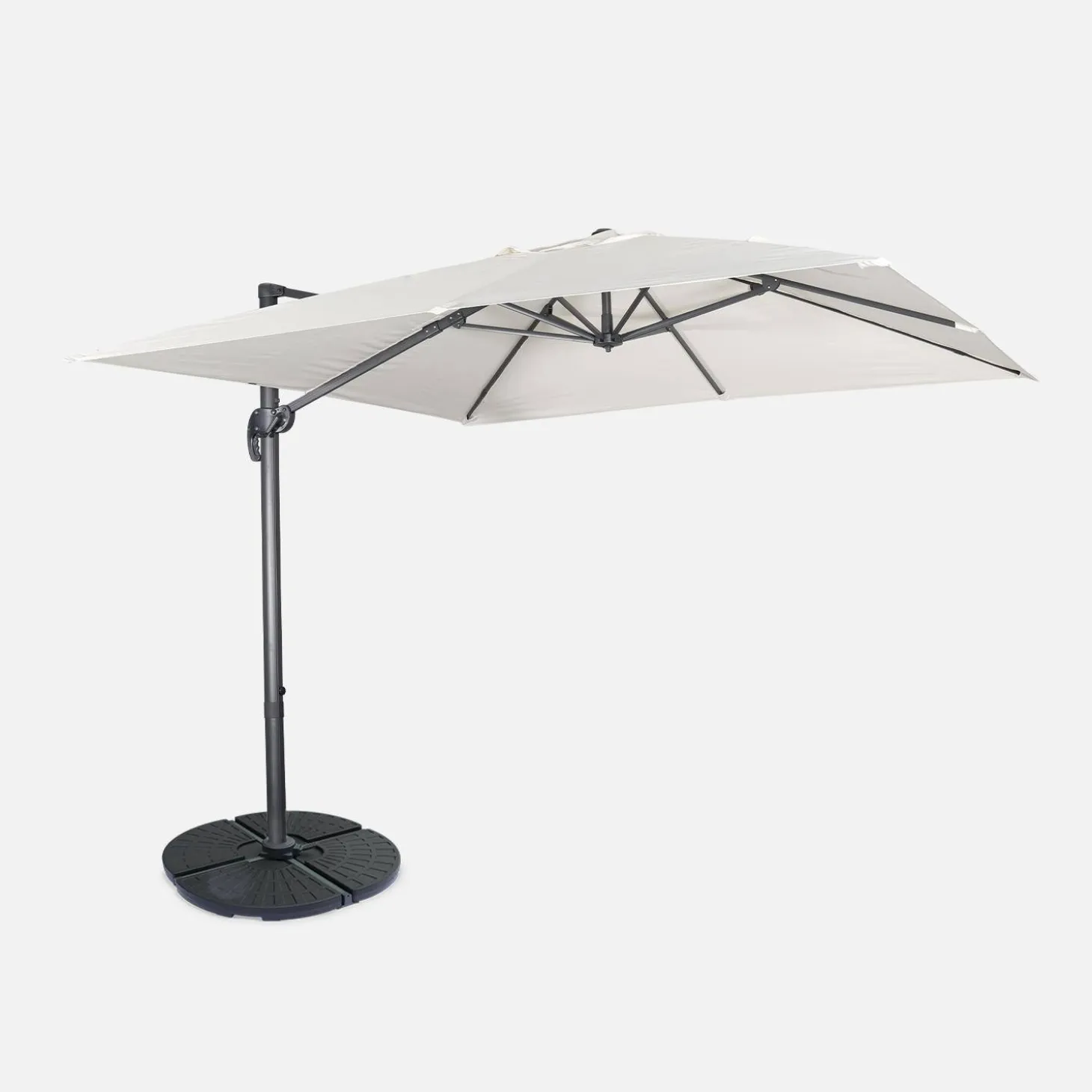 Offset square parasol 3x3m + rounded weights to ballast