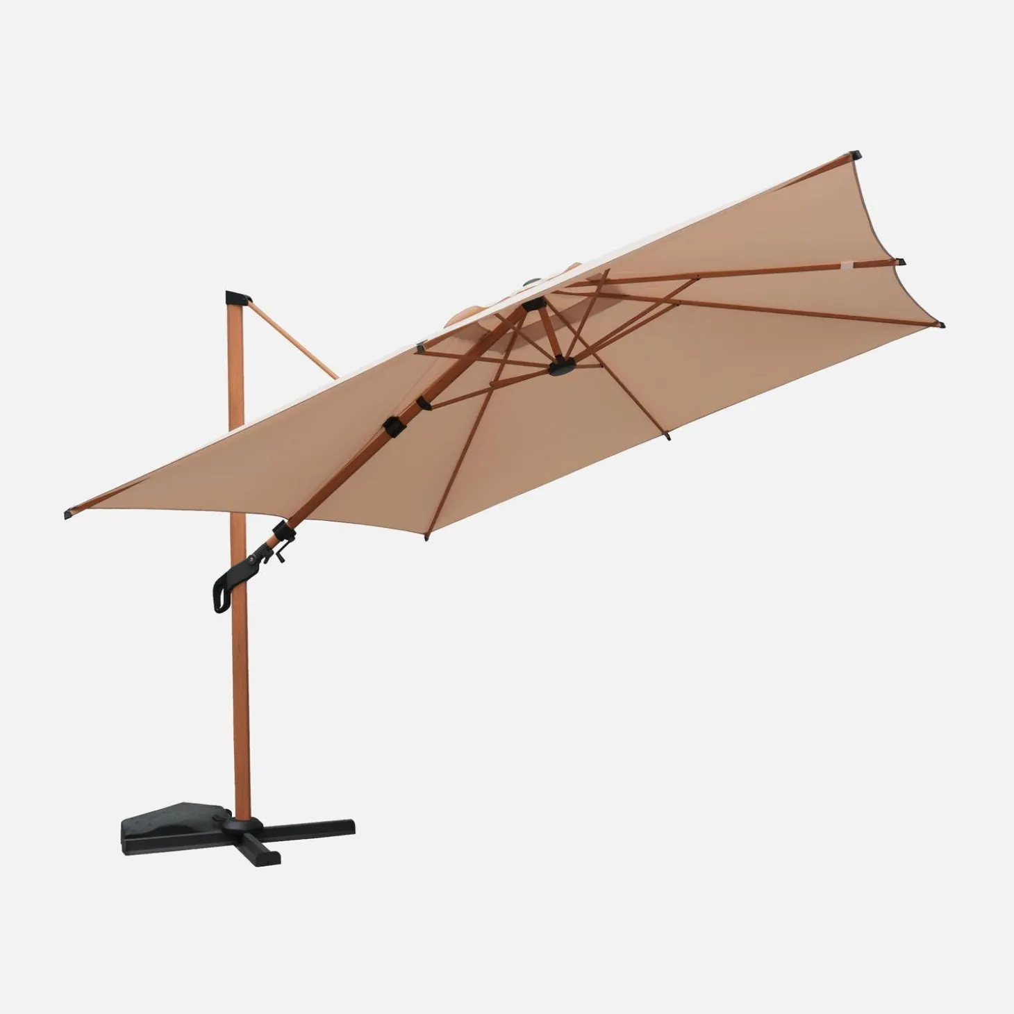 Offset square parasol 3x3m, wood effect pole