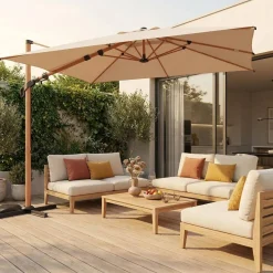 Offset square parasol 3x3m, wood effect pole
