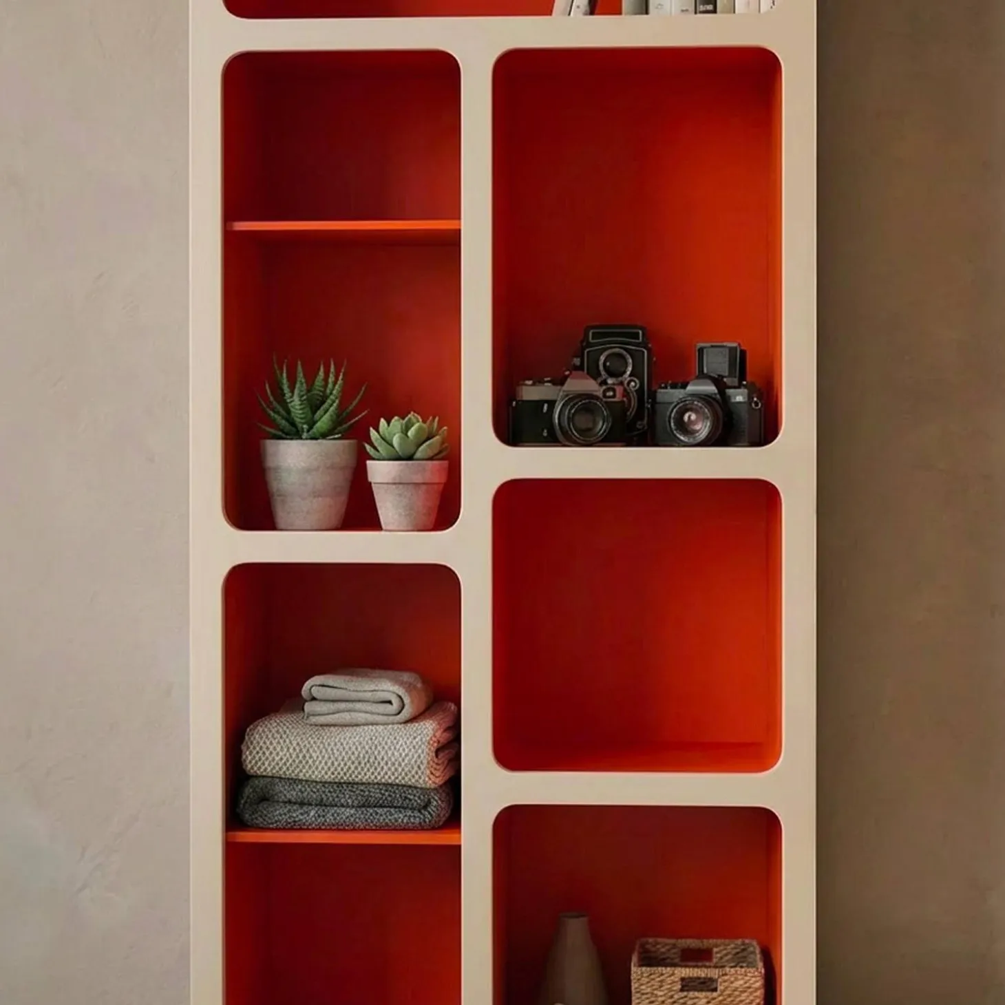Organic bookshelf with two-tone wood decor 8 compartments