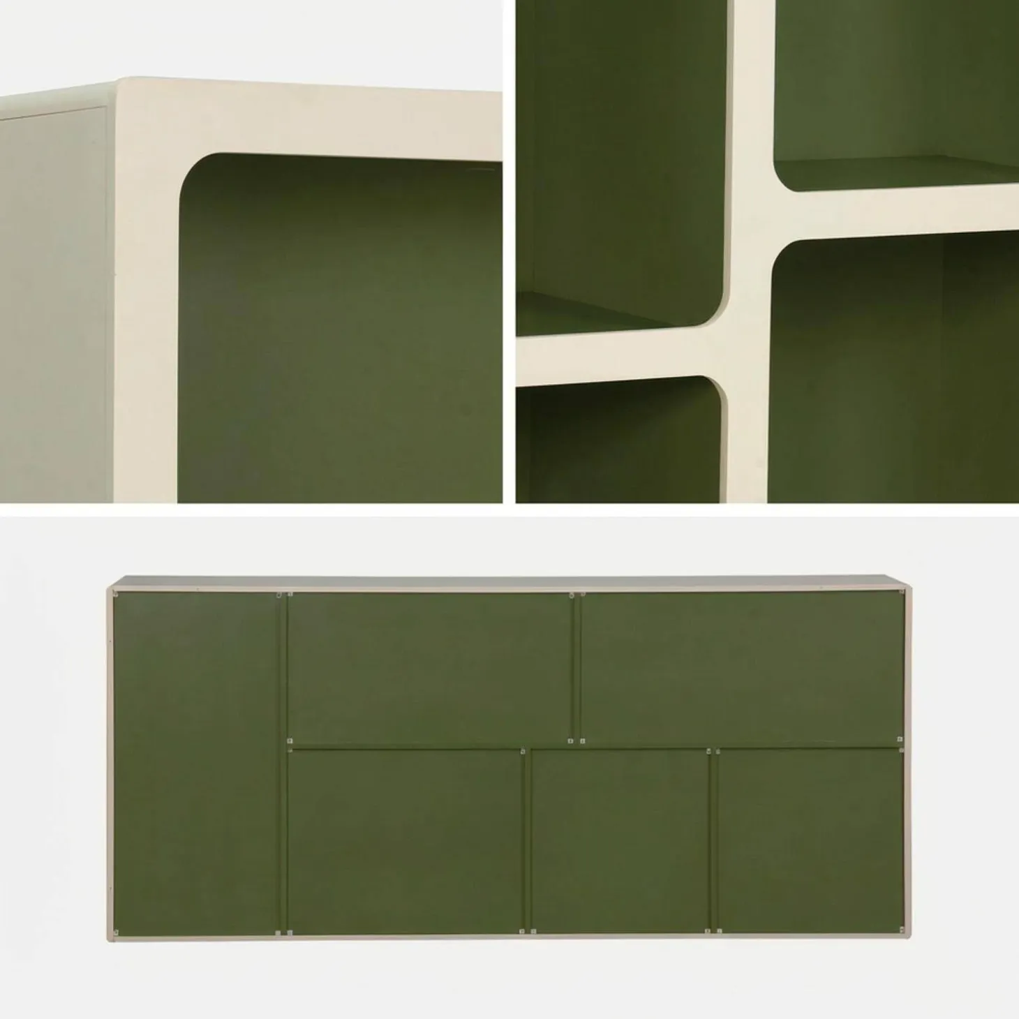 Organic bookshelf with two-tone wood decor 8 compartments