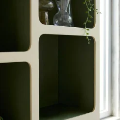 Organic bookshelf with two-tone wood decor 8 compartments