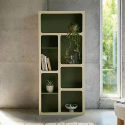 Organic bookshelf with two-tone wood decor 8 compartments