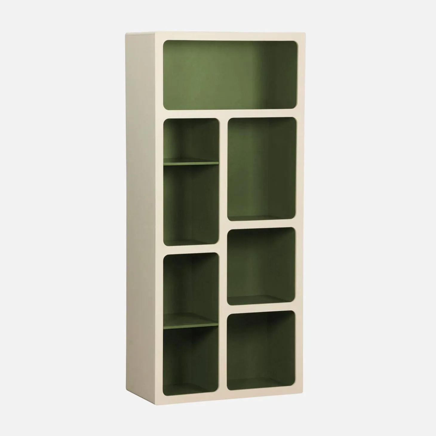 Organic bookshelf with two-tone wood decor 8 compartments