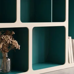 Organic bookshelf with two-tone wood decor 8 compartments