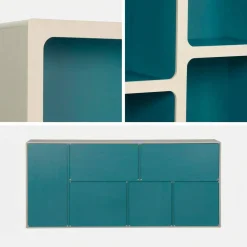 Organic bookshelf with two-tone wood decor 8 compartments