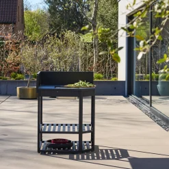 Outdoor kitchen corner module steel with ice bucket and wooden board L80cm