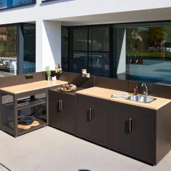Outdoor kitchen 5 modules steel and wood decor