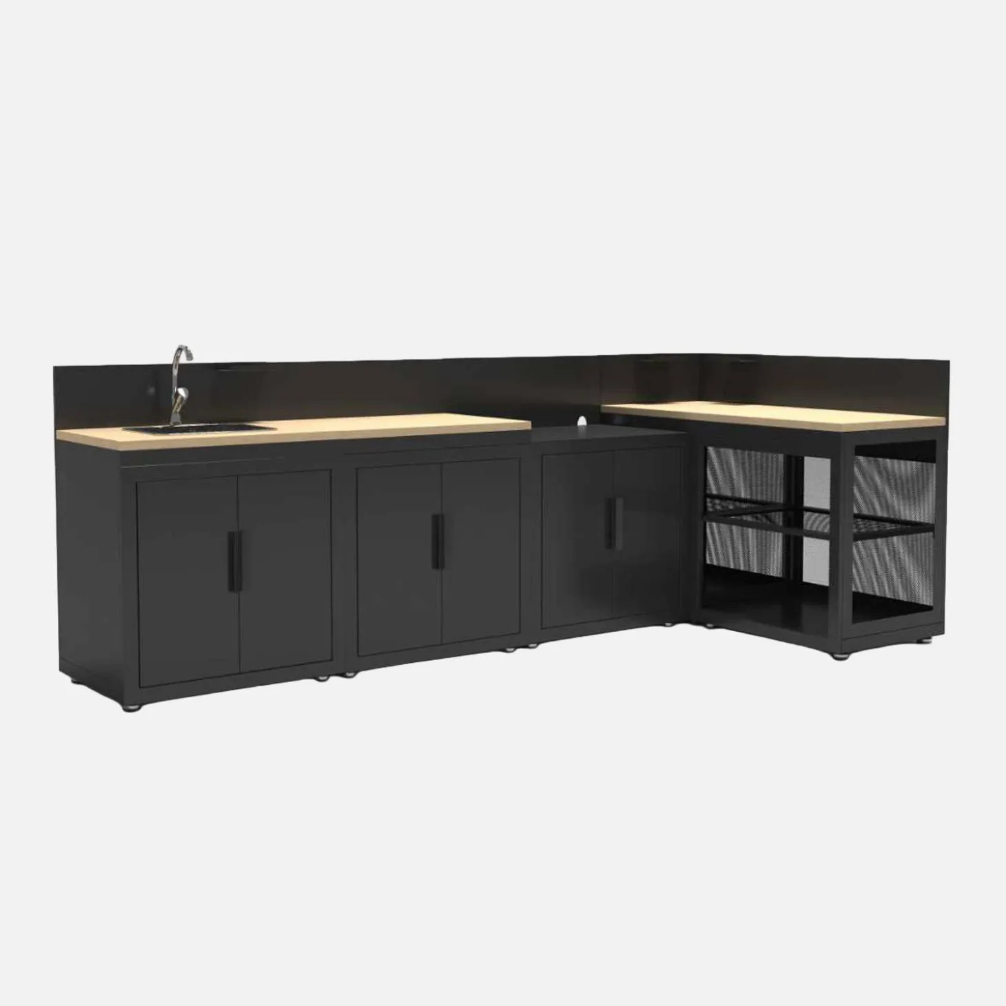 Outdoor kitchen 5 modules steel and wood decor