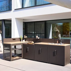 Outdoor kitchen 5 modules steel and wood decor