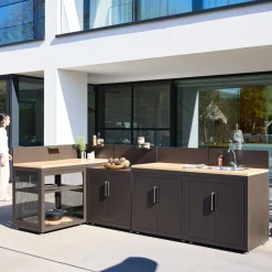Outdoor kitchen 5 modules steel and wood decor