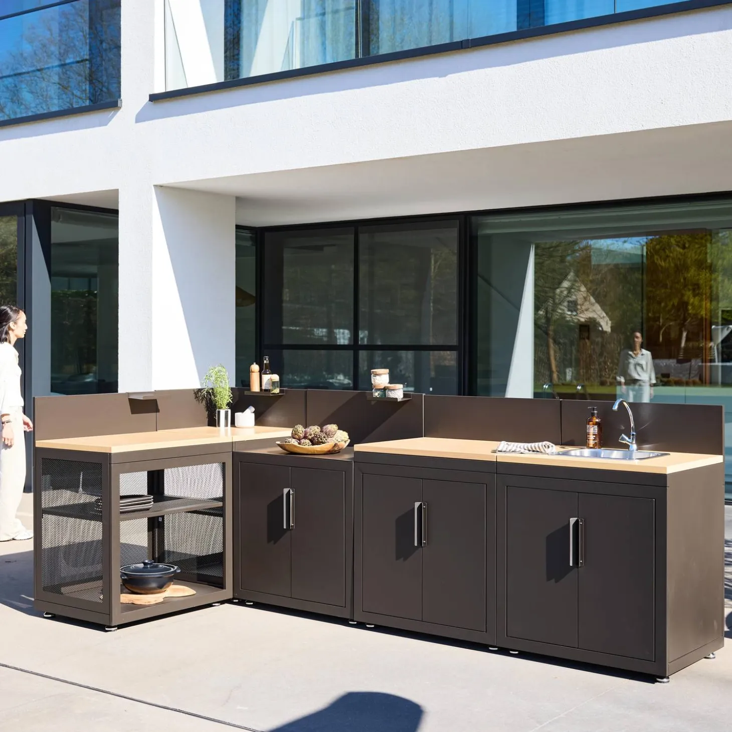 Outdoor kitchen 5 modules steel and wood decor