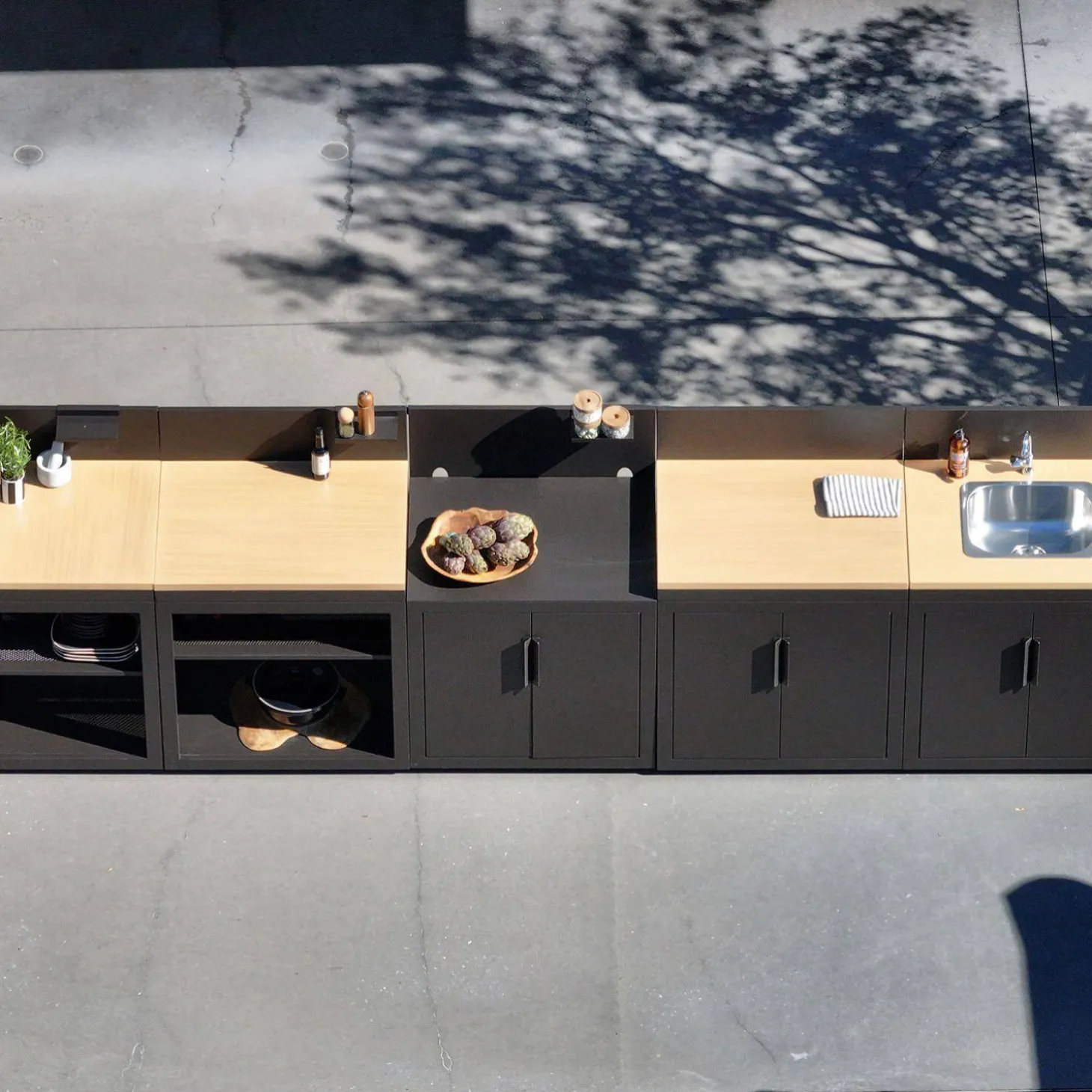 Outdoor kitchen 5 modules steel and wood decor