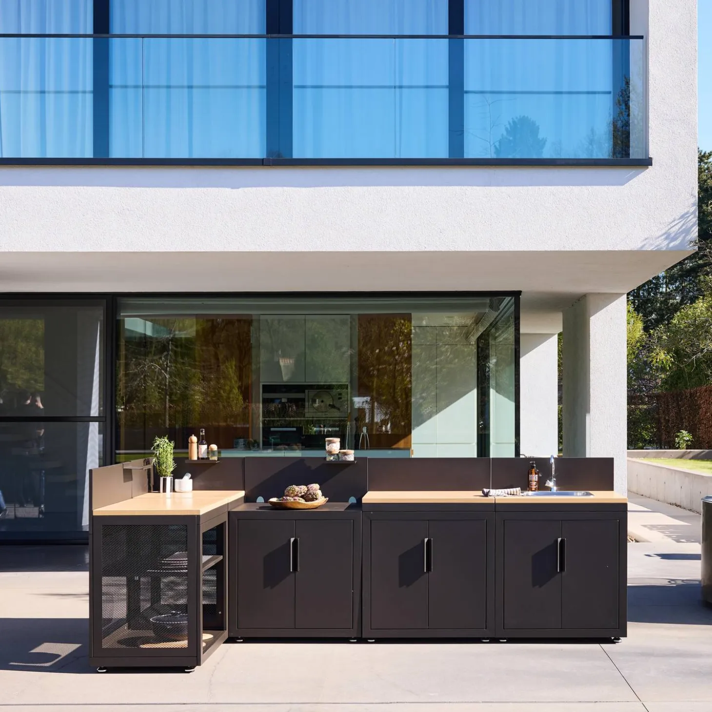 Outdoor kitchen 5 modules steel and wood decor