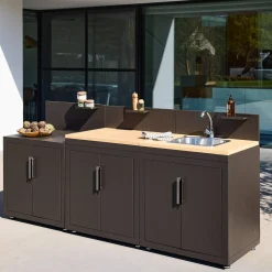 Outdoor kitchen 3 modules steel and wood decor