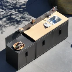 Outdoor kitchen 3 modules steel and wood decor
