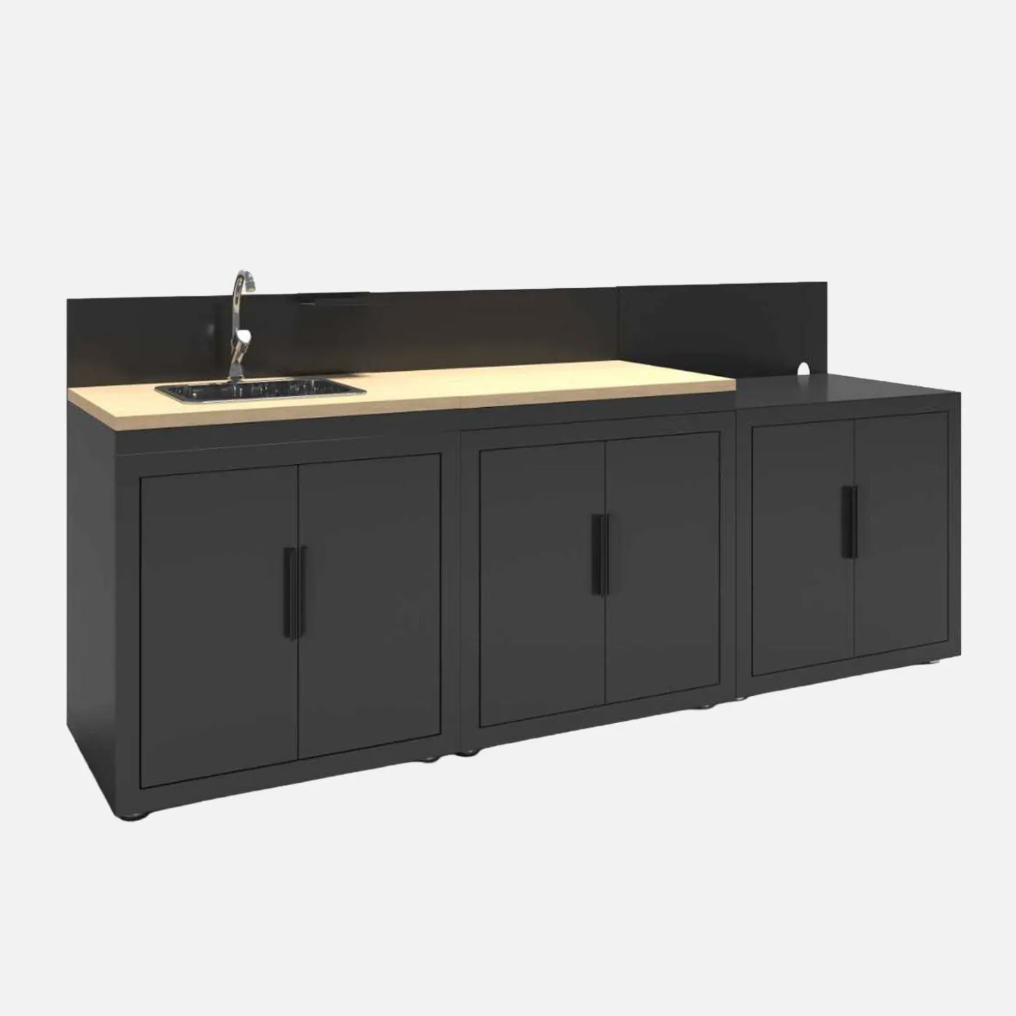 Outdoor kitchen 3 modules steel and wood decor