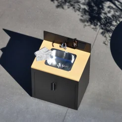 Outdoor kitchen steel and wood decor 1 sink 2 doors 1 hook L80cm
